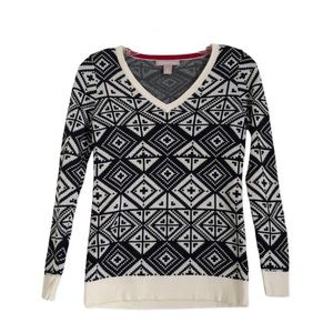 Banana Republic Fitted V-Neck Sweater Geometric Pattern